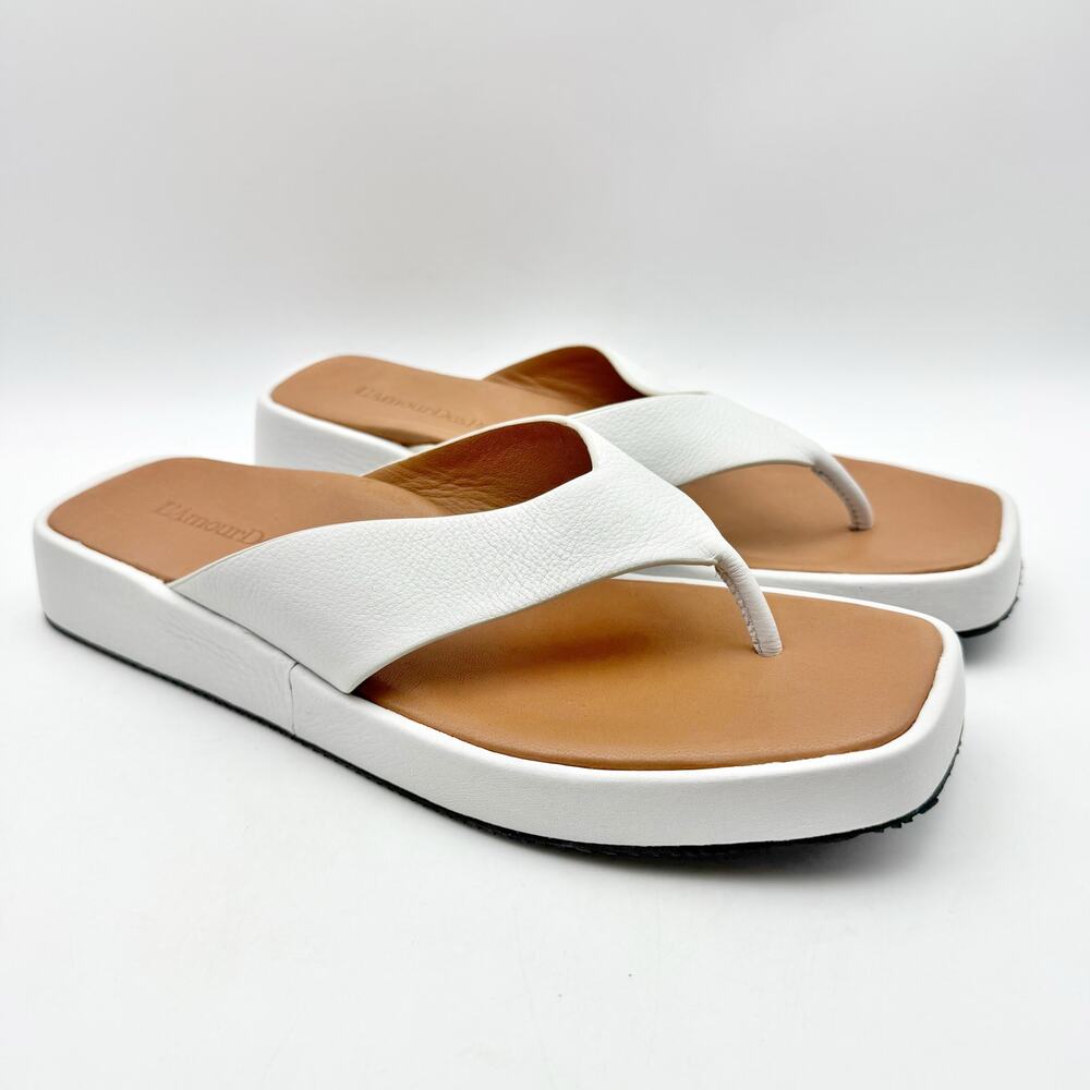 L'Amour Des Pieds Womens Anastasio Sandals Size 9.5 M White Slip On Leather EUC